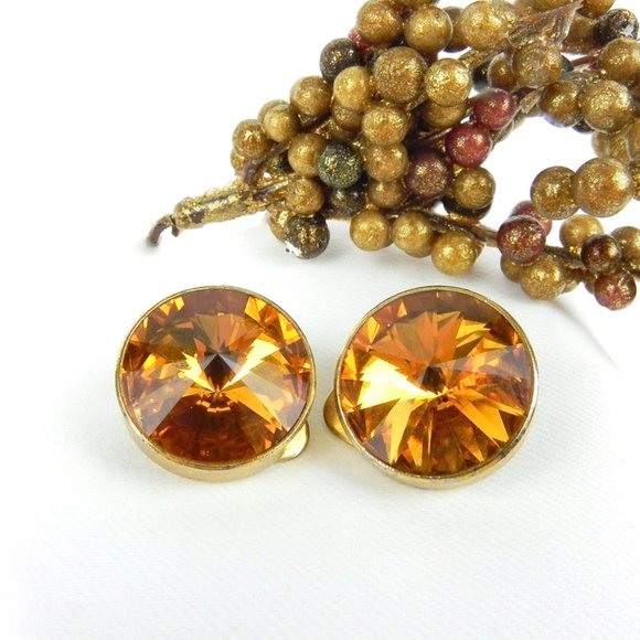 Citrine Italian Earrings | Vintage Large Orange Gemstone Earrings - Picture 8 of 9